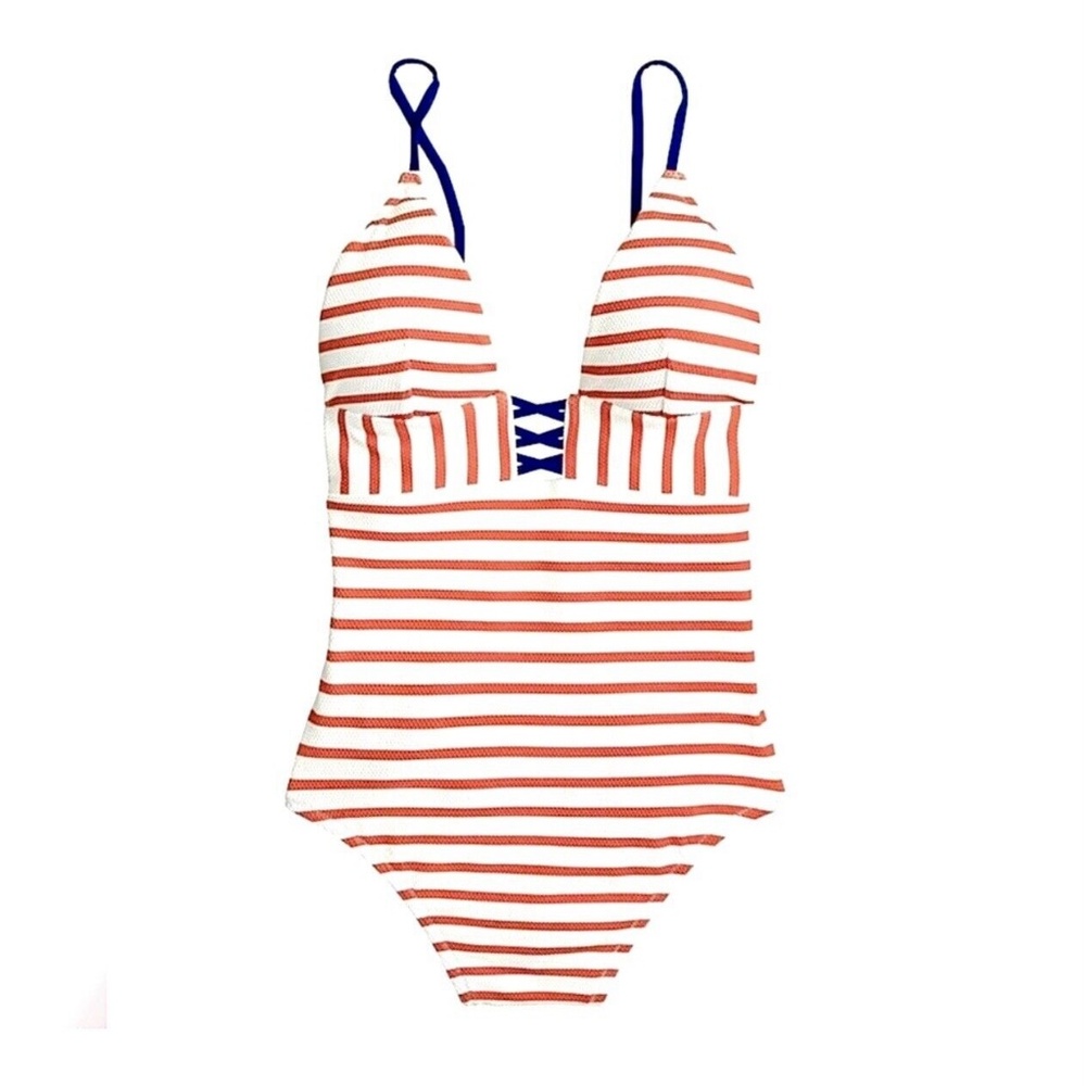 J. Crew Red and White Striped One-Piece Swimsuit